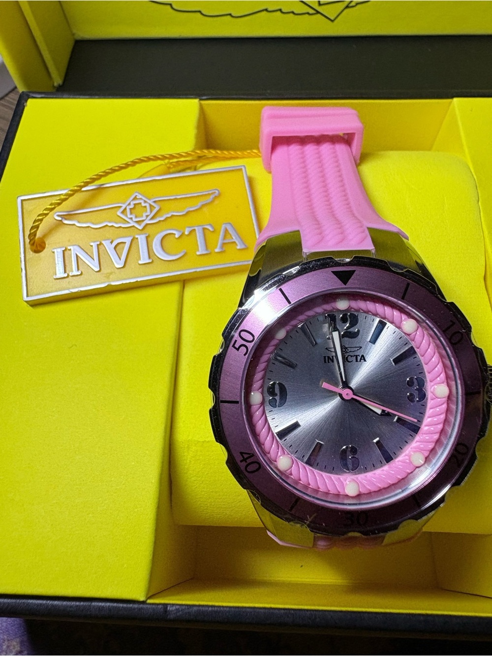 π©· INVICTA Angel Halo Pink Silicone and Metallic Silver Dial Womenβs Watch